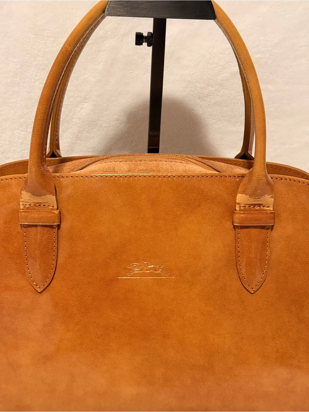 Vintage Longchamp Light Brown Patent Leather Handbag.